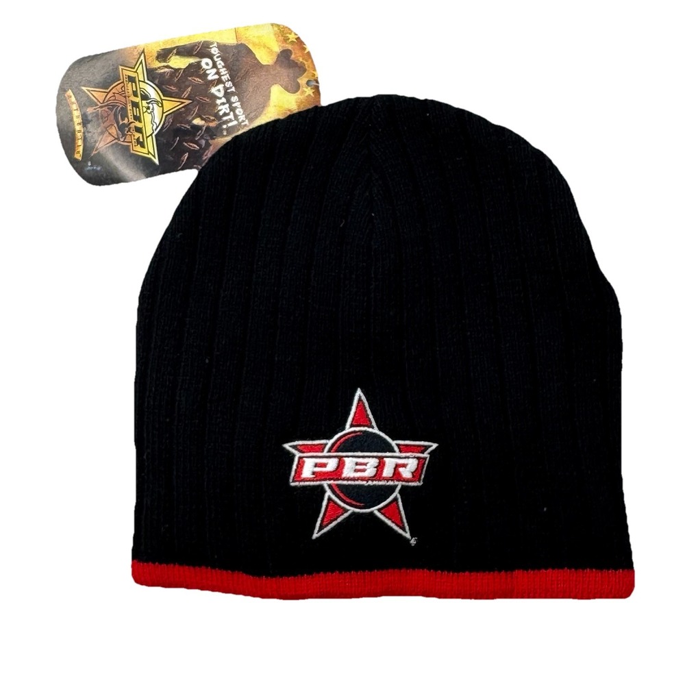 NEW PBR Professional Bull Riding Black‎ Knit Beenie Cap Hat Rodeo Hoses Cowboy